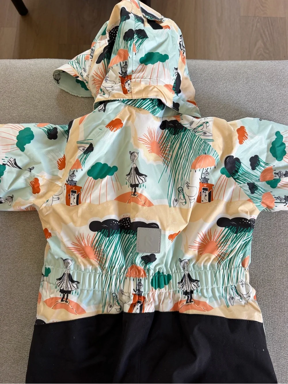Kids Waterproof Hooded One-Piece Snowsuit in Mint & Black, Size 80